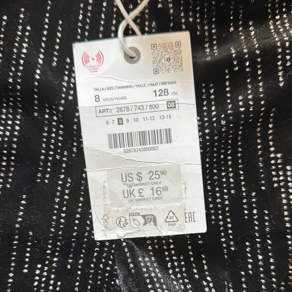 NWT - Zara Girls Black and Silver Patterned Velvet Leggings - Picture 2 of 4